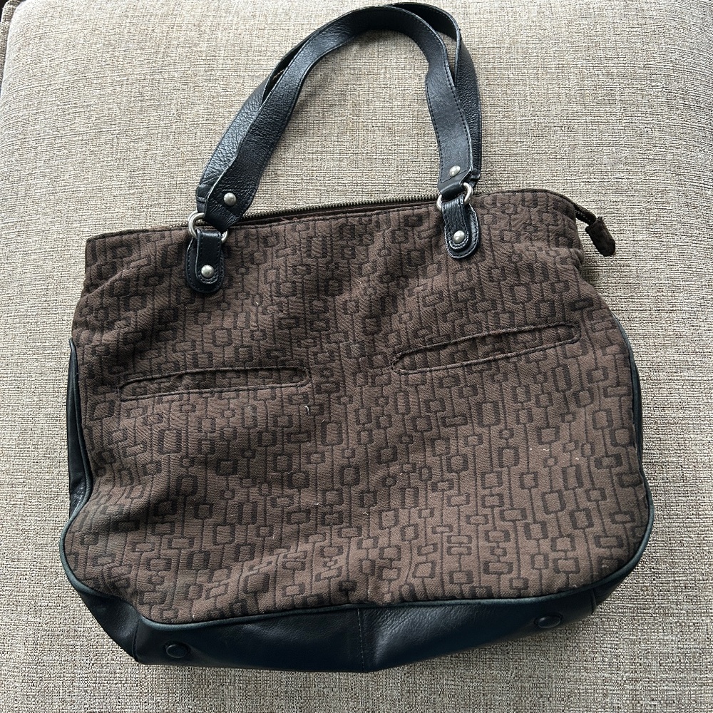 Angela Adams Designer Shoulder Bag - leather and canvas